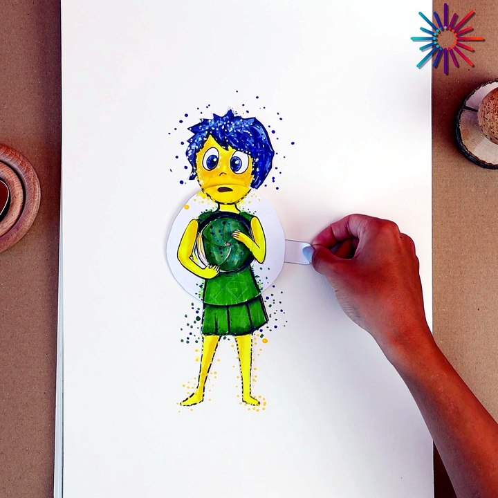 Creative paper art with 'Inside Out' cartoon characters! 💜✨