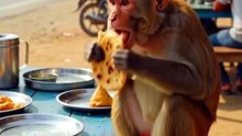 Monkey Eating Food At The Indian Dhaba