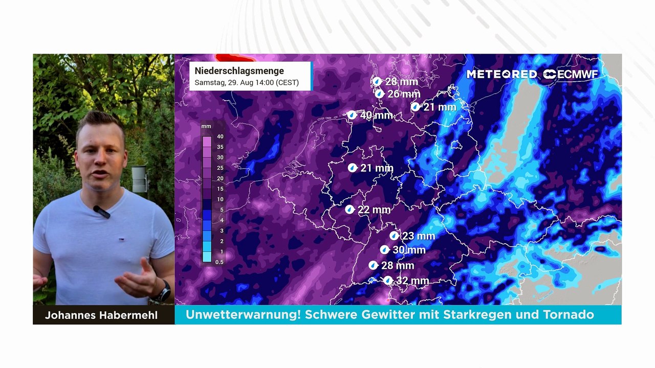 Unwetterwarnung! Schwere Gewitter mit Starkregen und Tornado
