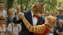 2 große Katzen tanzen Tango im Park