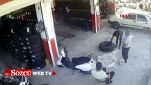 Otomobil lastiği tamir sırasında patladı; o anlar kamerada