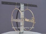 14K Personalized Iced Out Name Dangling Hoop Earring 3 1/8