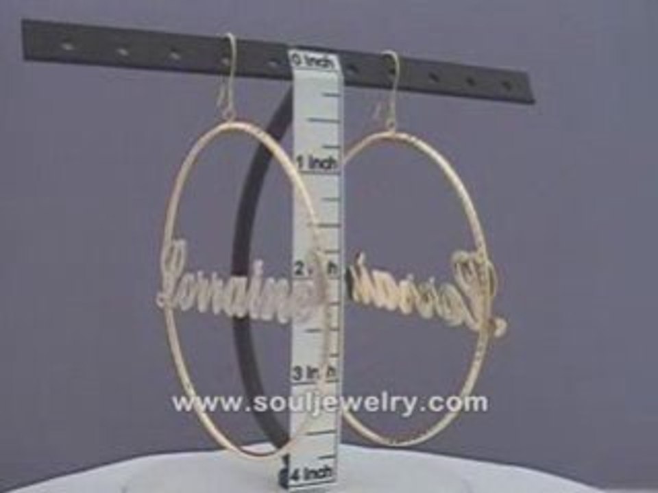 14K Personalized Iced Out Name Dangling Hoop Earring 3 1/8"