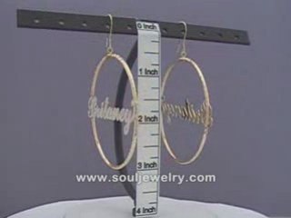 14K Personalized Iced Out Name Dangling Hoop Earrings 2 3/8"