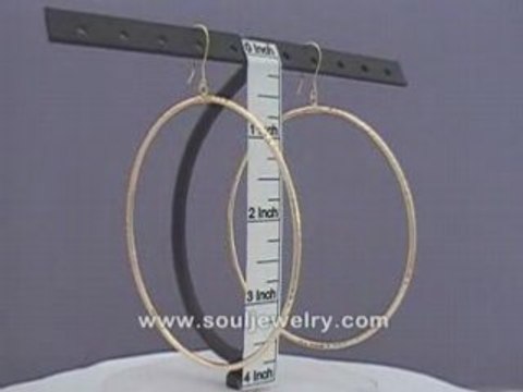 14K Yellow Gold 2 mm Round Dangling Hoop Earrings 3 1/8 Inch