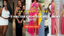Why Everyone Is Buying Top 5 Halter Crop Top Maxi Skirt Sets - Women's Pink Two Piece Set Halter Collar Crop Top Split M...