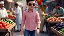 A stylish cartoon boy walks through a busy marketplace with his cat. ایک سجیلا کارٹون لڑکا اپنی بلی کے ساتھ مصروف بازار سے گزر رہا ہے۔ #boys #bazar #cat
