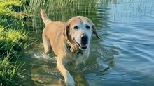 He swims underneath the old dog to keep him afloat 🥹🐾