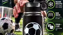 12 oz Soccer Water Bottle – Stainless Steel Insulated Bottle with 2 Lids & Straw