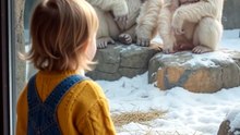 White gorilla white baby playing with cute baby girl