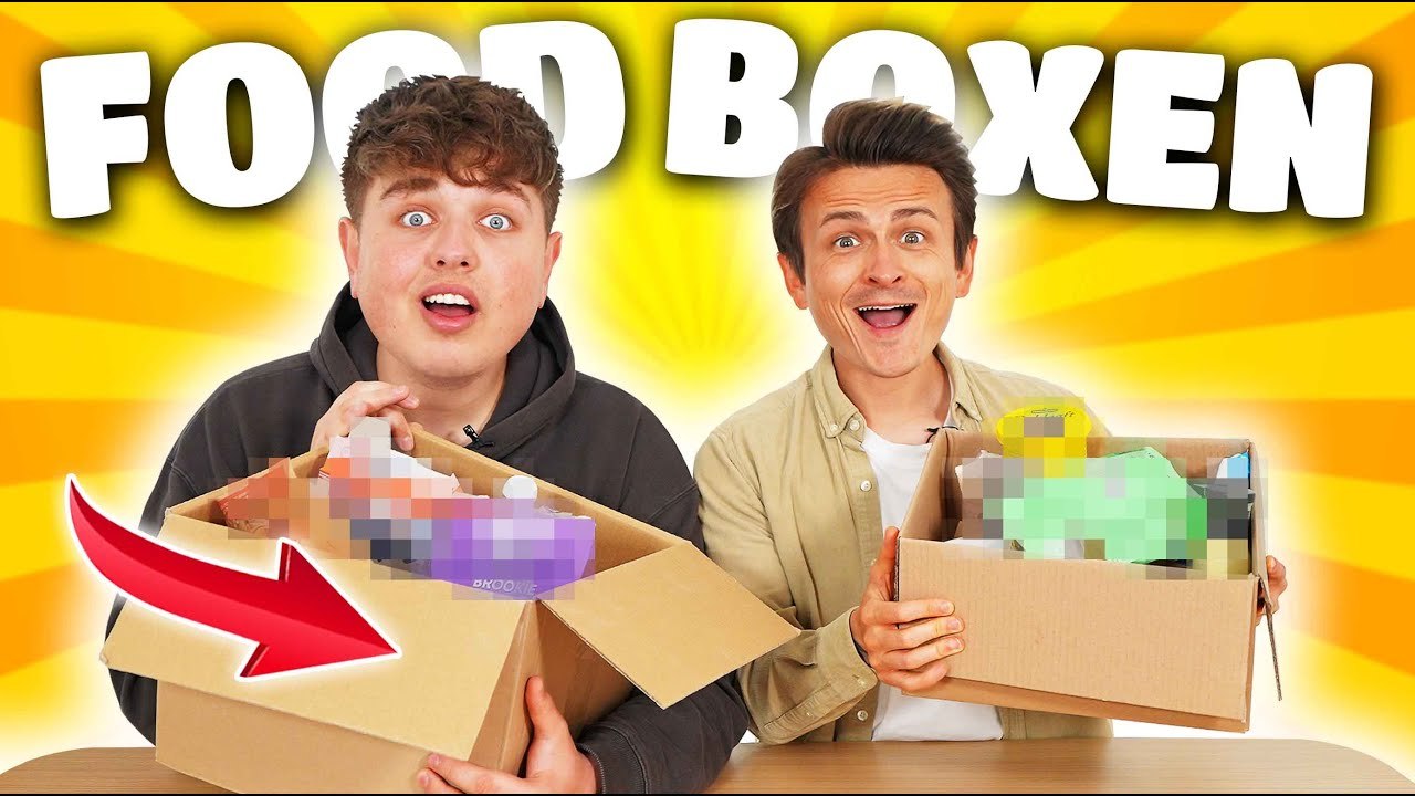 Food-mystery-boxen mit smiley: snacks, süßigkeiten und getränke testen