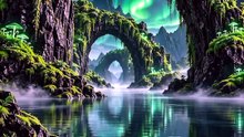Emerald Archways Beneath the Northern Lights | Cinematic Fantasy