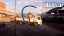 The moment a truck collides with giant wind turbine blade