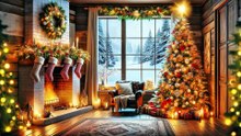Cozy Christmas Fireplace with Snowing Window (1 Min)🎄🔥 Christmas Ambience for Sleep, Study & Focus (4K)