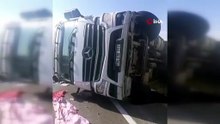 Korku dolu anlar! Yola çıkan eşeğe çarpmamak için manevra yaptı