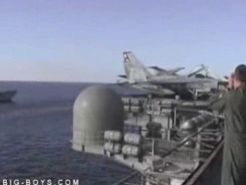 Navy F-14 Tomcat Buzzes Aircraft Carrier