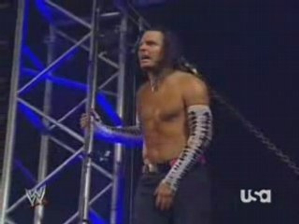 Jeff Hardy jumps on Randy Orton