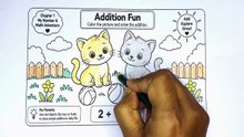 Addition Coloring Activity | Learn 2 + 1 = 3 with Cute Cats