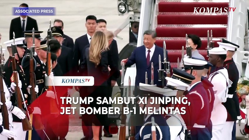 Momen Langka! Trump Sambut Xi Jinping Tiba di AS, hingga Flyover Jet Bomber B-1