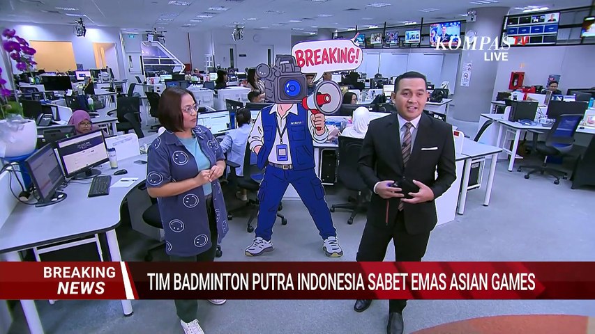Kemeriahan Ruang Redaksi KompasTV saat Tim Badminton Putra Indonesia Sabet Emas Asian Games 2026