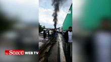 Mersin’de araç yüklü TIR alevlere teslim oldu! Bariyerlere çarptıktan sonra yandı