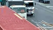 Lucky escape for truck driver after timber crashed through windscreen