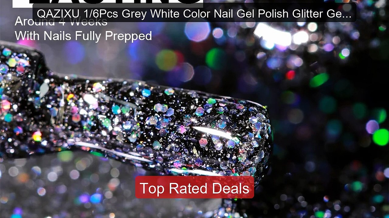 QAZIXU 1/6Pcs Grey White Color Nail Gel Polish Glitter Gel Se ...