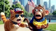 USA Cat 🐱 vs Monkey 🐒😂  The Funniest Chase Ever! 🇺🇸🔥