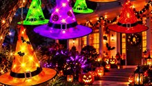 MZD8391 44FT Halloween Witch Hat Lights – 8PC LED Outdoor Decoration