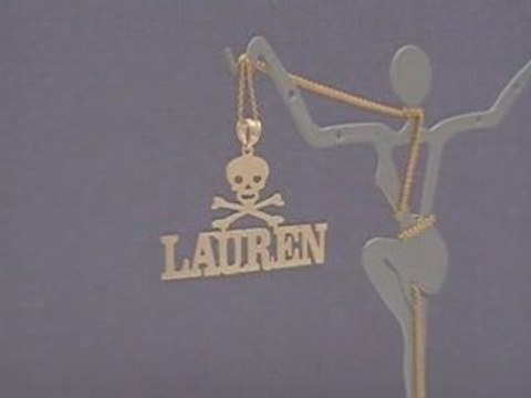 Personalized Gold Name Necklace with Skull and Crossbone