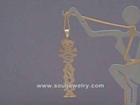 Personalized Gold Vertical Name with Skull Necklace Jewelry