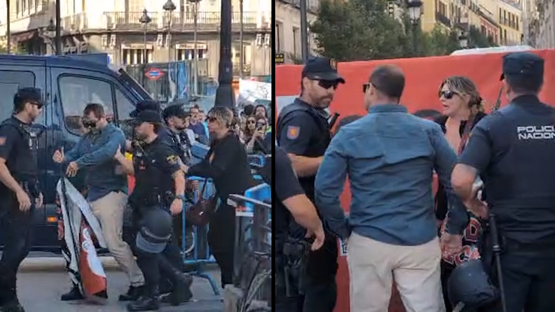 Momentos de tensi�n en la Puerta del Sol despu�s de que dos personas identificadas con el movimiento conspiracionista QAnon se acercaran a los alrededores de la acampada por la vivienda. Ambos comenzaron a lanzar consignas relacionadas con teor�as conspirativas sobre un supuesto robo y tr�fico de ni�os en Espa�a.La pareja, formada por una mujer que portaba una pancarta y un hombre que permanec�a junto a ella, defendi� p�blicamente estos postulados, que sostienen, entre otras afirmaciones sin respaldo, que menores ser�an sustra�dos en lugares como juzgados, hospitales y escuelas para ser v�ctimas de tr�fico.Su presencia provoc� la reacci�n inmediata de los acampados, que respondieron con gritos de "fuera, fascistas de nuestros barrios" y "aqu� est�n los antifascistas".Ante el intercambio de consignas y el aumento de la tensi�n, agentes antidisturbios intervinieron para evitar que la situaci�n fuera a m�s. Los polic�as abandonaron sus posiciones junto al vallado instalado frente a la sede de la Comunidad de Madrid y acompa�aron a las dos personas al interior para proceder a su identificaci�n.El incidente se produjo mientras contin�a la acampada en Sol, donde el Sindicato de Inquilinas reclama al Gobierno la aprobaci�n del denominado "decreto Maricarmen".
