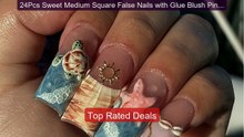 24Pcs Sweet Medium Square False Nails with Glue Blush Pink Flowers ... -- Top Rated 2026 | Buy Now!