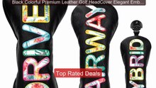 Black Colorful Premium Leather Golf HeadCover Elegant Embroide... -- Best Buy 2026 | Great Quality!