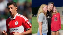 Robert Lewandowski can’t believe how many girls line up for a picture with him