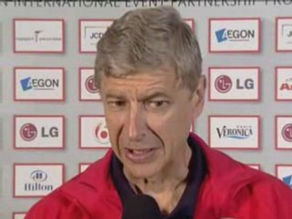 ARSENAL VS SEVILLE ARSENE WENGER INTERVIEW  AMSTERDAM TOURN