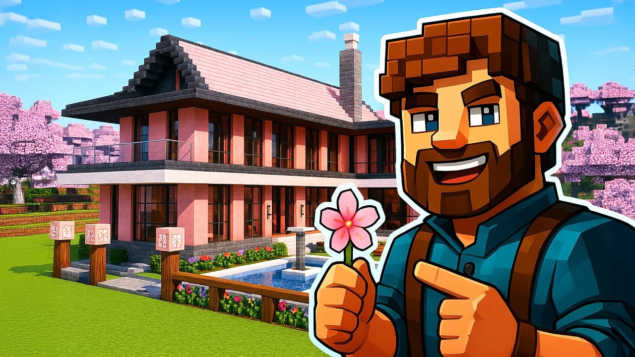 Minecraft Cherry Modern House Tutorial | Build a Stylish Survival Base ...