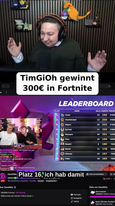 TimGiOh gewinnt 300€ in Fortnite