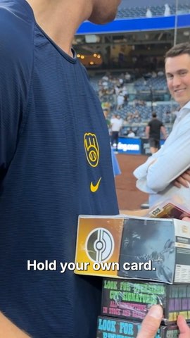 Jacob Misiorowski shows off baseball card of himself