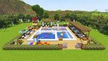 Minecraft Swimming Pool Tutorial | Easy Step-by-Step Pool, Deck, Gazebo and Garden Build