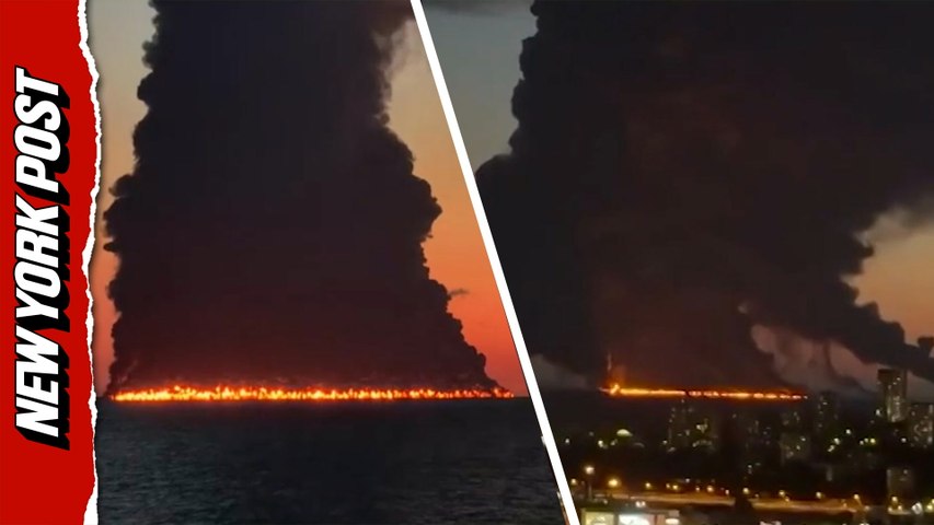Liberian-flagged Russian shadow fleet oil tanker engulfed in flames, following Black Sea attack