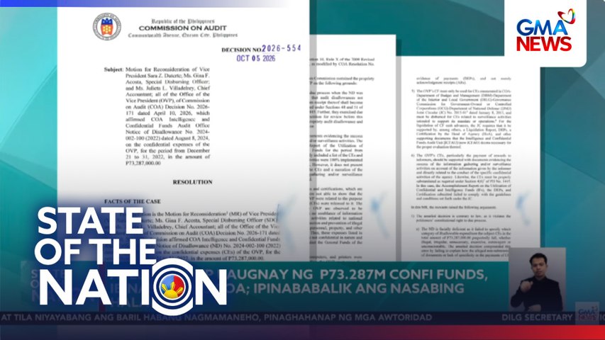 Apela ng OVP kaugnay ng P73.287M confi funds, ibinasura ng COA | SONA