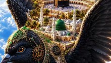 A Majestic Black Pigeon Carrying Makkah & Madinah 🕋💚 | AI Islamic Fantasy