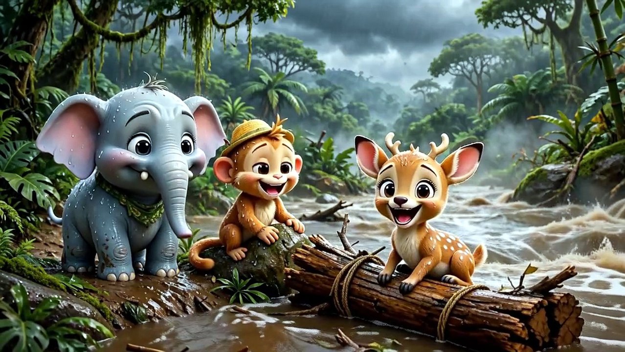 Elephant and Monkey Save Baby Deer From Flood - True Friendship Story ...