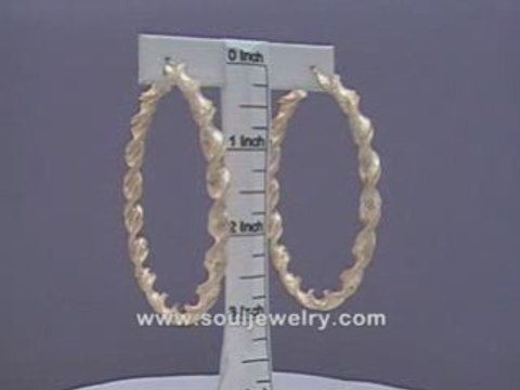 10K Gold 6mm Twisted Dia-Cut Huge Hoop Earrings 3 Inch