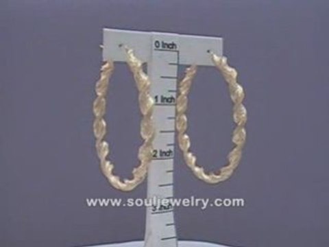 10K Gold 6mm Twisted Dia-Cut Hoop Earrings 2 1/2 Inch JEwelr