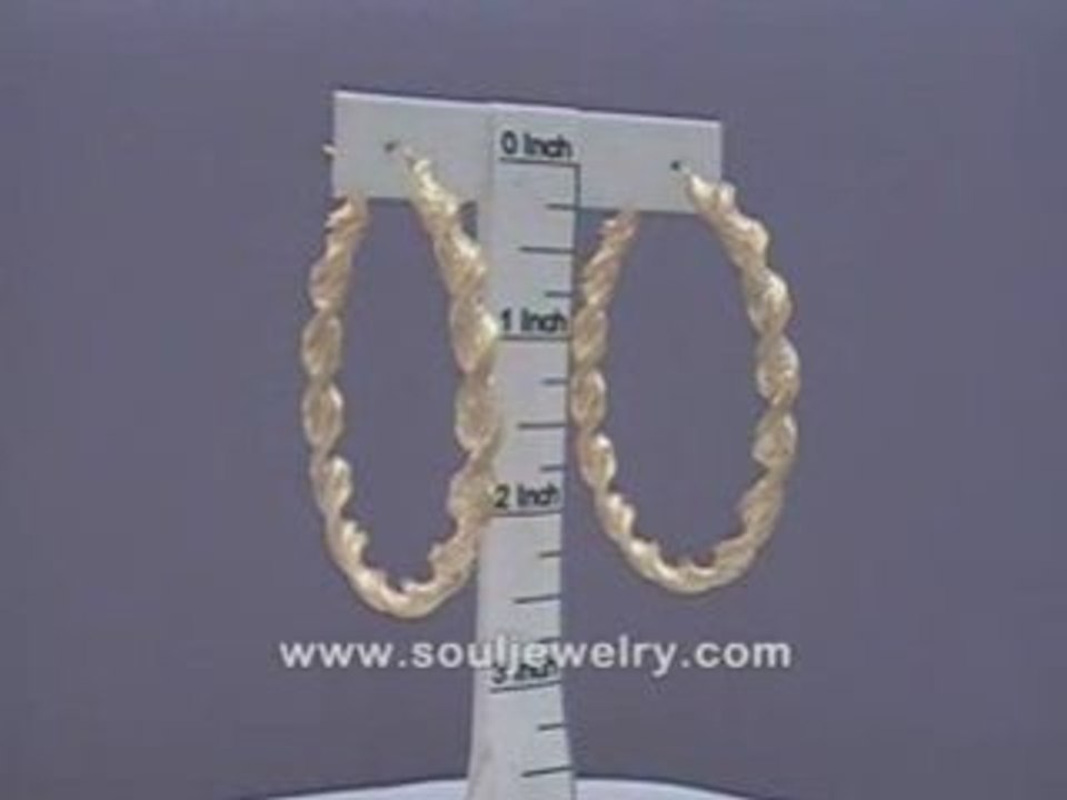 10K Gold 6mm Twisted Dia-Cut Hoop Earrings 2 1/2 Inch JEwelr