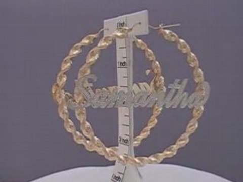 10K Personalized Name 6mm Huge Twisted Hoop Earrings 3 1/2