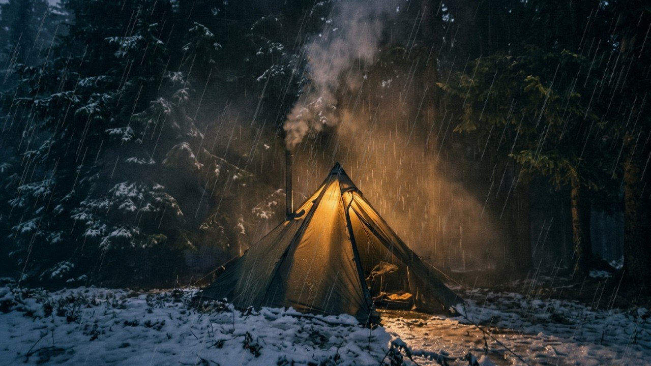 Cold Night in a Hot Tent | Solo Mountain Camping with Wood Stove