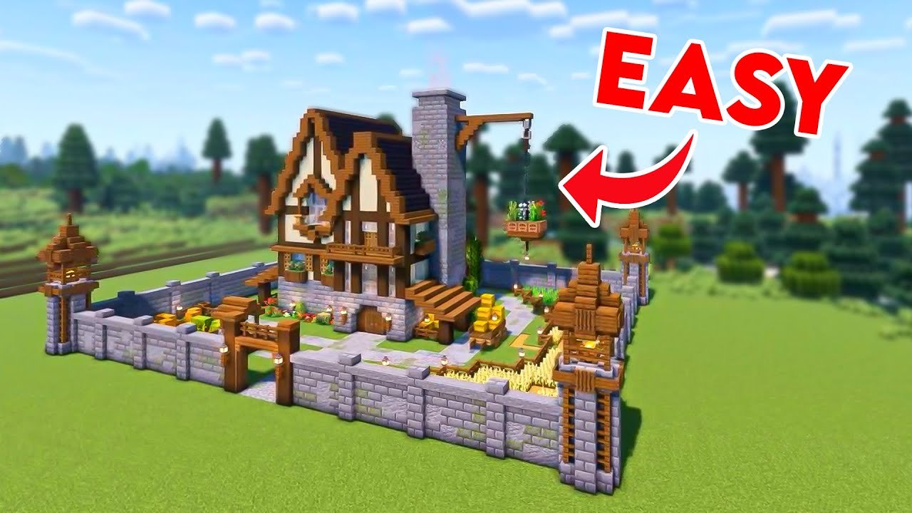 Minecraft Medieval Farm Base Tutorial: Build a Survival House, Garden ...